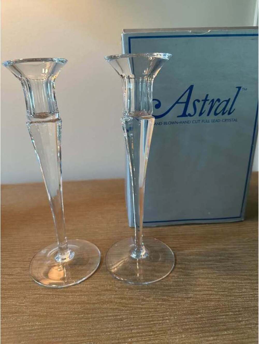 Astral Full Lead Crystal Candlestick Holders – Pair with Original Box